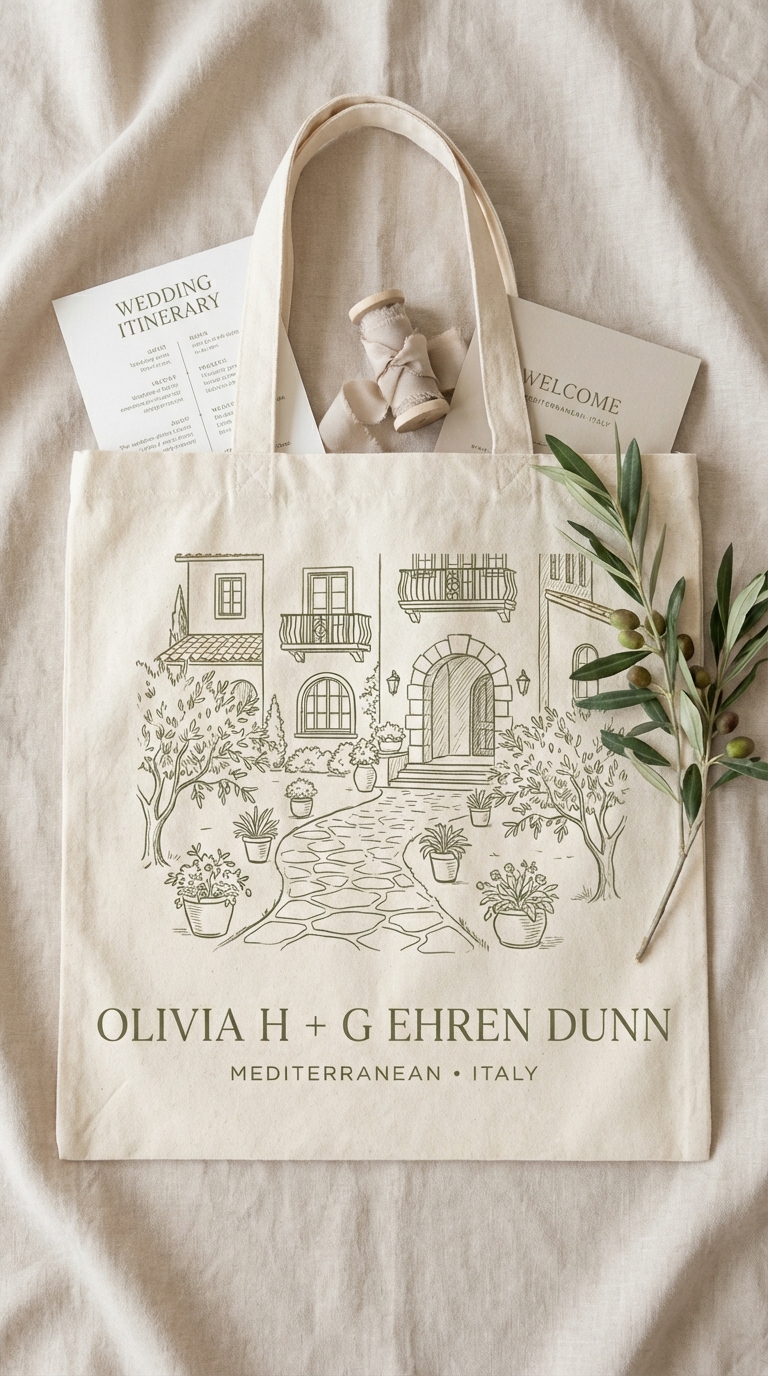 Alternate interior scene with floral accents and wedding itinerary inserts.